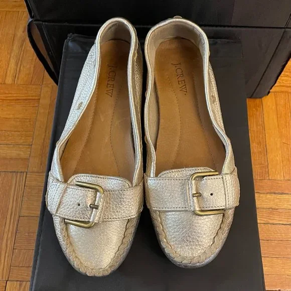 Crew Shoes Jcrew Metallic Gold Leather Driving Loafers